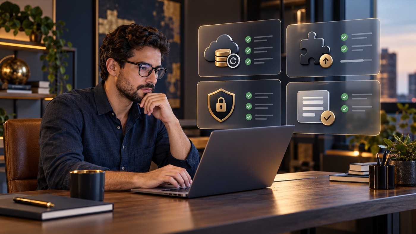 Profissional trabalhando na manutenção de um site em notebook
