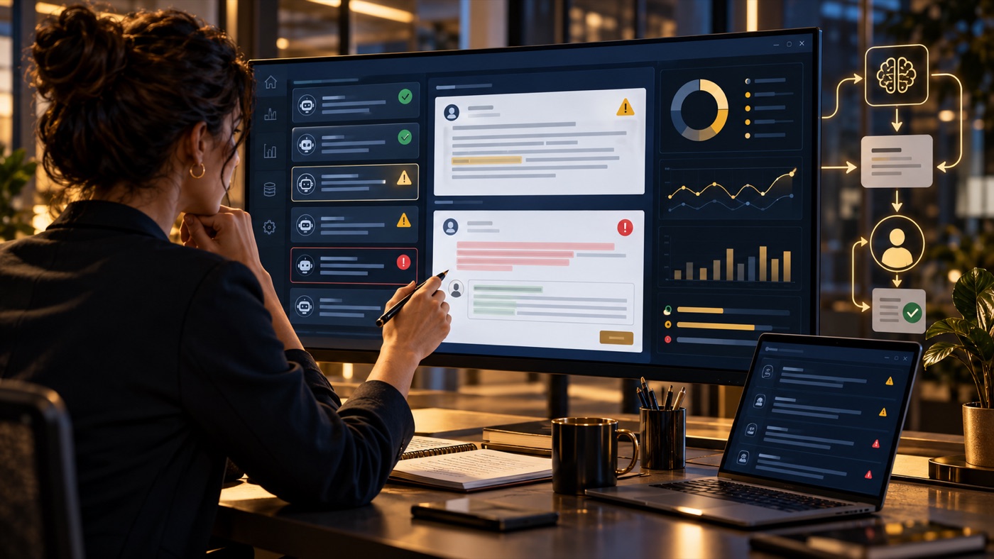 Painel de monitoramento de uma automação com IA e revisão humana