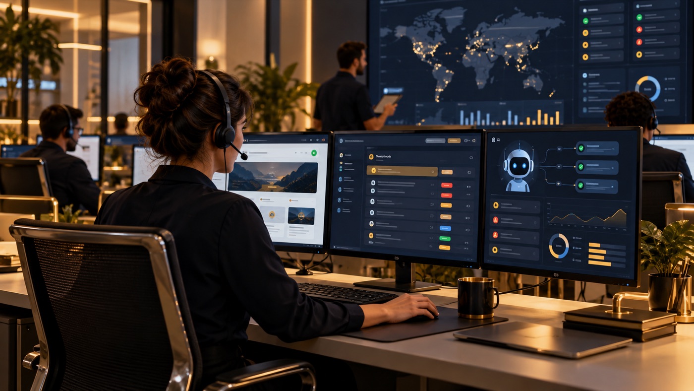 Centro visual de suporte para site, sistema e automações com IA